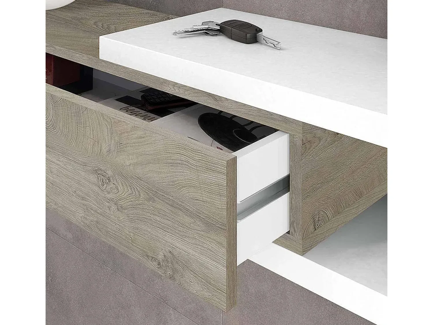 Dmora Móvel de entrada Dhasi, Entrada reversível com espelho, Móvel de hall com gaveta, Bandeja de bolso para apartamentos, 95x26h69 cm, e Carvalho^ Consola
