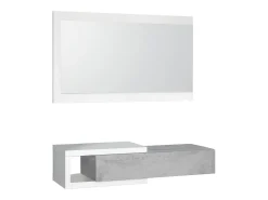 Consola|Dmora Móvel de entrada Dhasi, Entrada reversível com espelho, Móvel de hall com gaveta, Bandeja de bolso para apartamentos, 95x26h69 cm, e Cimento Branco