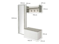 Hot Dmora Móvel de entrada Djohnse, Entrada moderna com cabide, Armário com sapateira, Armário com espelho, 50x32h182 cm, e Cimento Branco