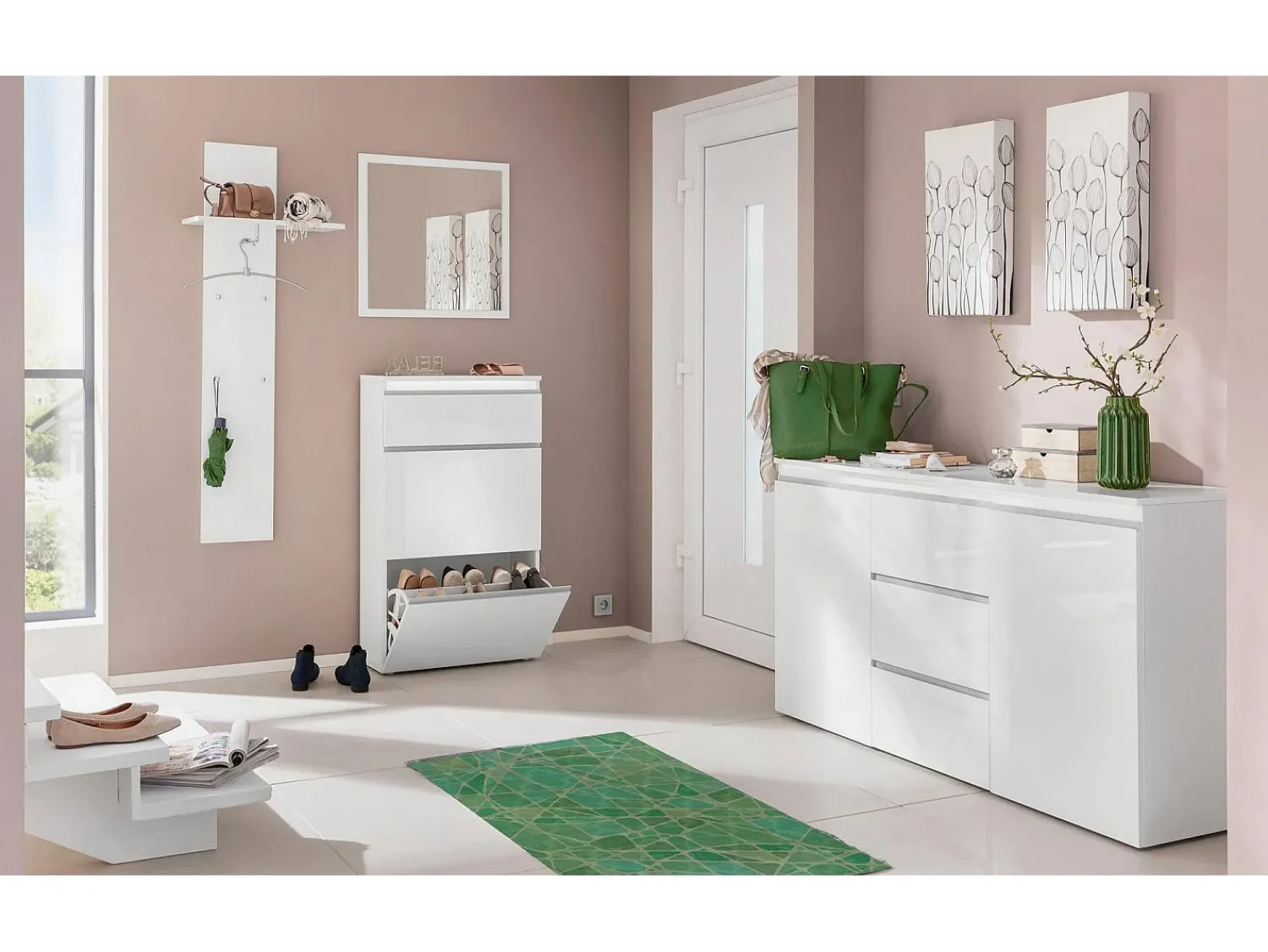 Móvel De Entrada|Dmora Móvel de entrada Dlentin, Entrada multifuncional moderna, Armário multiuso para hall de entrada, 100% Fabricado na Itália, 50x27h140 cm, brilhante Branco