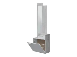 Dmora Móvel de entrada Dner, Sapateira multifuncional com espelho, Roupeiro com 1 porta e 1 gaveta, 61x28h185 cm, Cimento e Branco Brilhante^ Móvel De Entrada