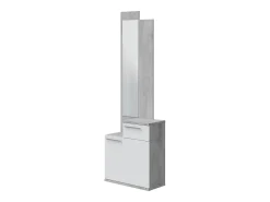 Dmora Móvel de entrada Dner, Sapateira multifuncional com espelho, Roupeiro com 1 porta e 1 gaveta, 61x28h185 cm, Cimento e Branco Brilhante^ Móvel De Entrada