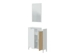 Outlet Dmora Móvel de entrada Dodd, Entrada com 2 portas, Roupeiro com espelho, Arrumação multifuncional, 77x24h91 cm, e Carvalho Branco
