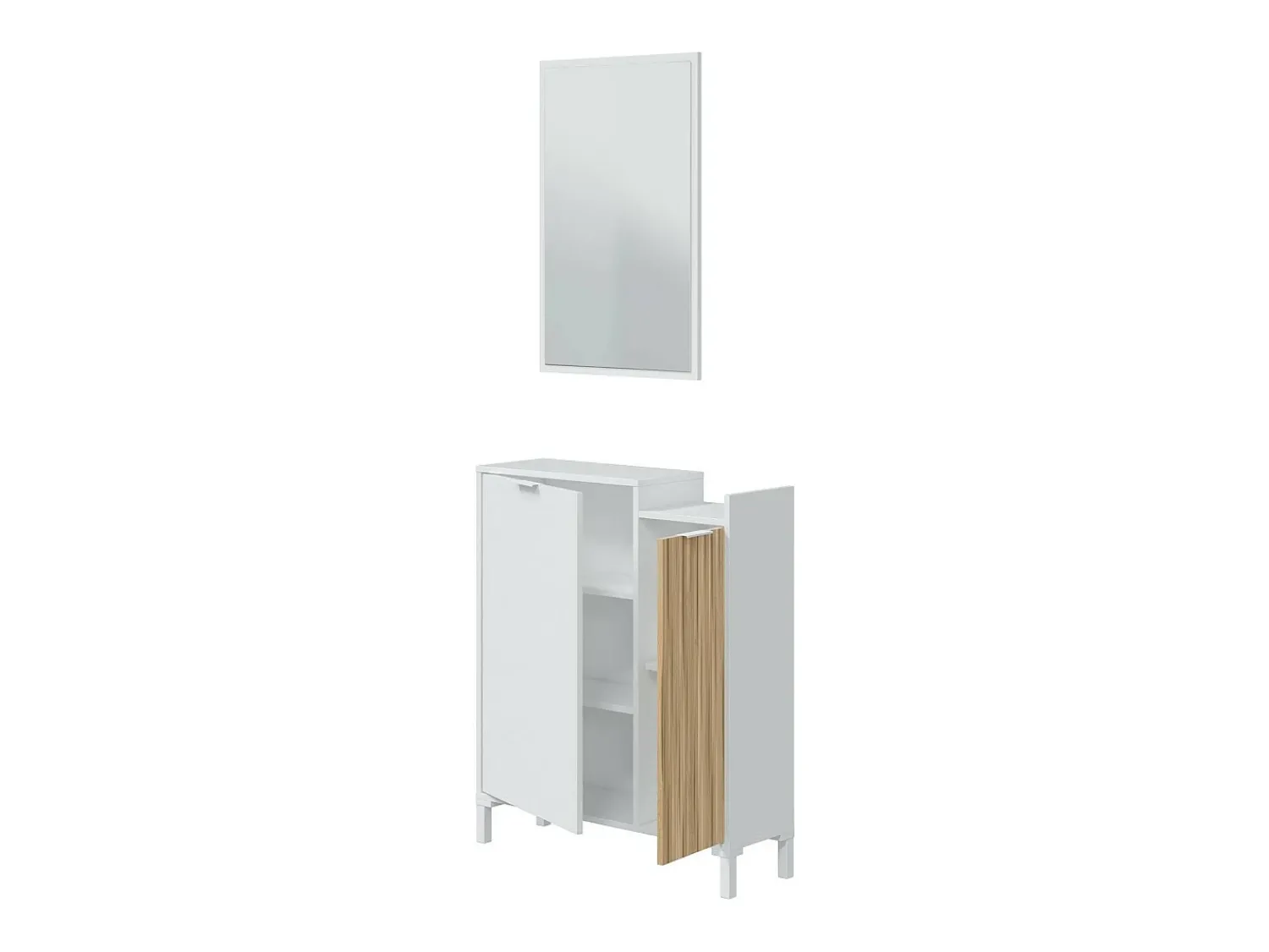 Outlet Dmora Móvel de entrada Dodd, Entrada com 2 portas, Roupeiro com espelho, Arrumação multifuncional, 77x24h91 cm, e Carvalho Branco