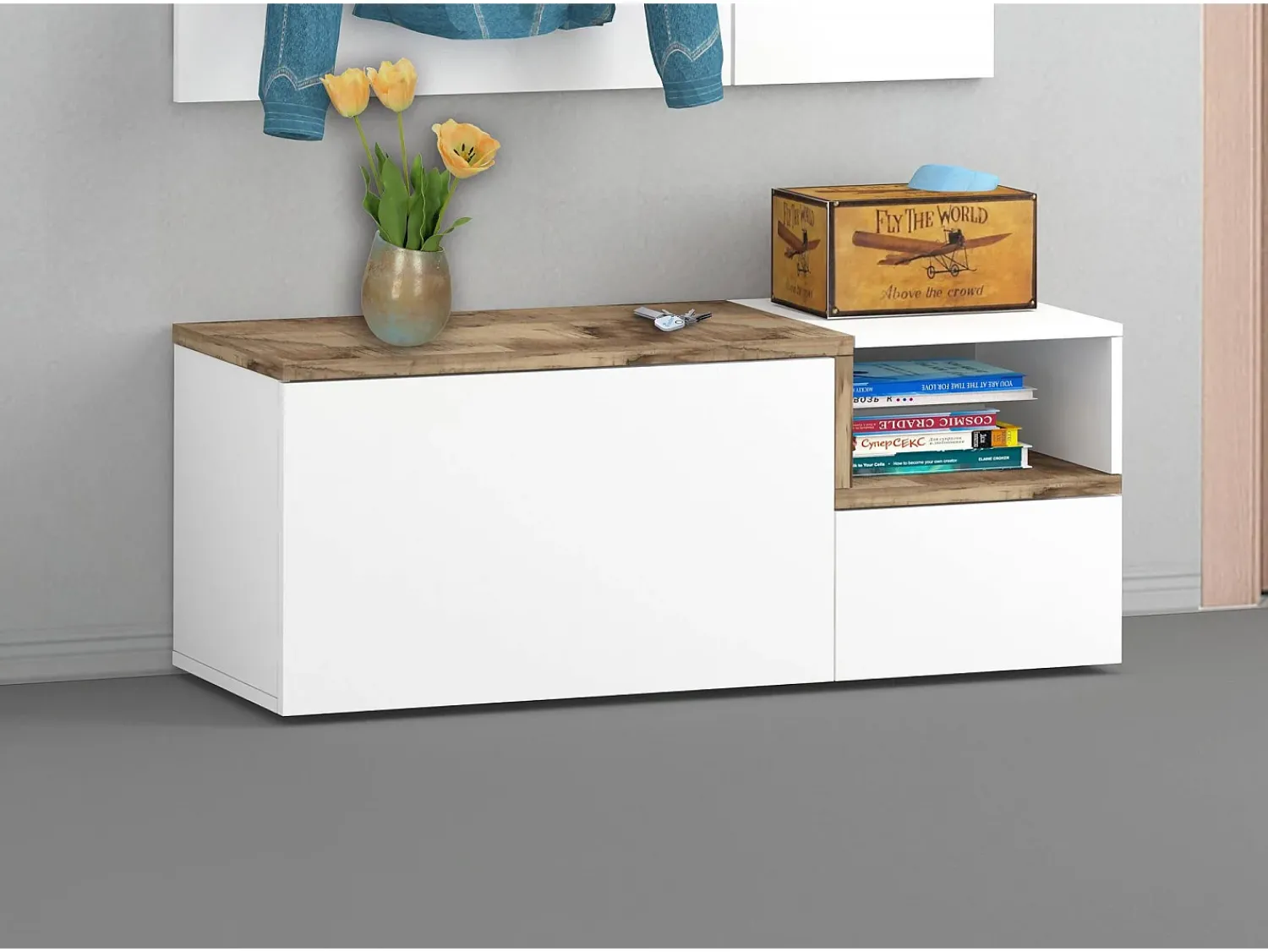 Móvel De Entrada*Dmora Móvel de entrada Dpace, entrada multifuncional moderna, armário polivalente para hall de entrada, 100% Fabricado na Itália, 120x40h54 cm, brilhante e bordo Branco