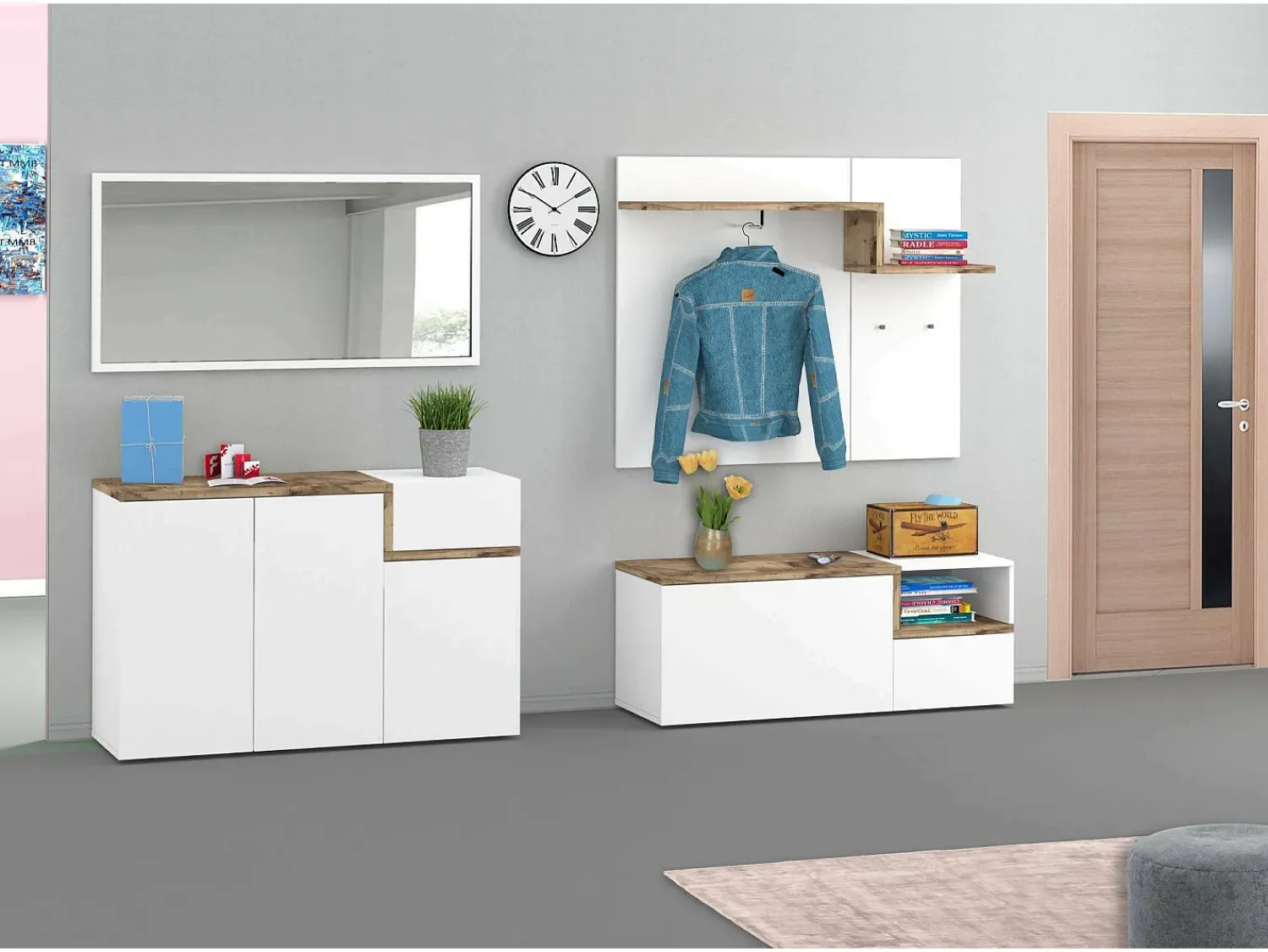 Móvel De Entrada*Dmora Móvel de entrada Dpace, entrada multifuncional moderna, armário polivalente para hall de entrada, 100% Fabricado na Itália, 120x40h54 cm, brilhante e bordo Branco