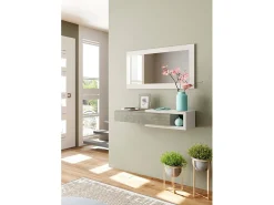 Consola|Dmora Móvel de entrada Mcallen, Entrada reversível com espelho, Móvel de hall com gaveta, Bandeja de bolso para apartamentos, 95x26h69 cm, e Carvalho Branco