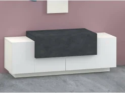 Móvel De Arrumação|Sapateira|Dmora Móvel de entrada Mirco, entrada multifuncional moderna, armário polivalente para hall de entrada, 100% Fabricado na Itália, 120x45h46 cm, brilhante e ardósia Branco
