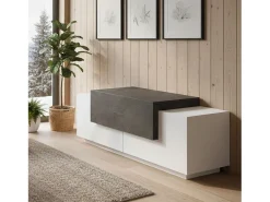 Móvel De Arrumação|Sapateira|Dmora Móvel de entrada Mirco, entrada multifuncional moderna, armário polivalente para hall de entrada, 100% Fabricado na Itália, 120x45h46 cm, brilhante e ardósia Branco