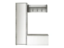 Móvel De Entrada*Dmora Móvel de entrada Mirtilla, Entrada moderna com cabide, Armário com sapateira, Armário com espelho, 50x32h182 cm, e Cimento Branco