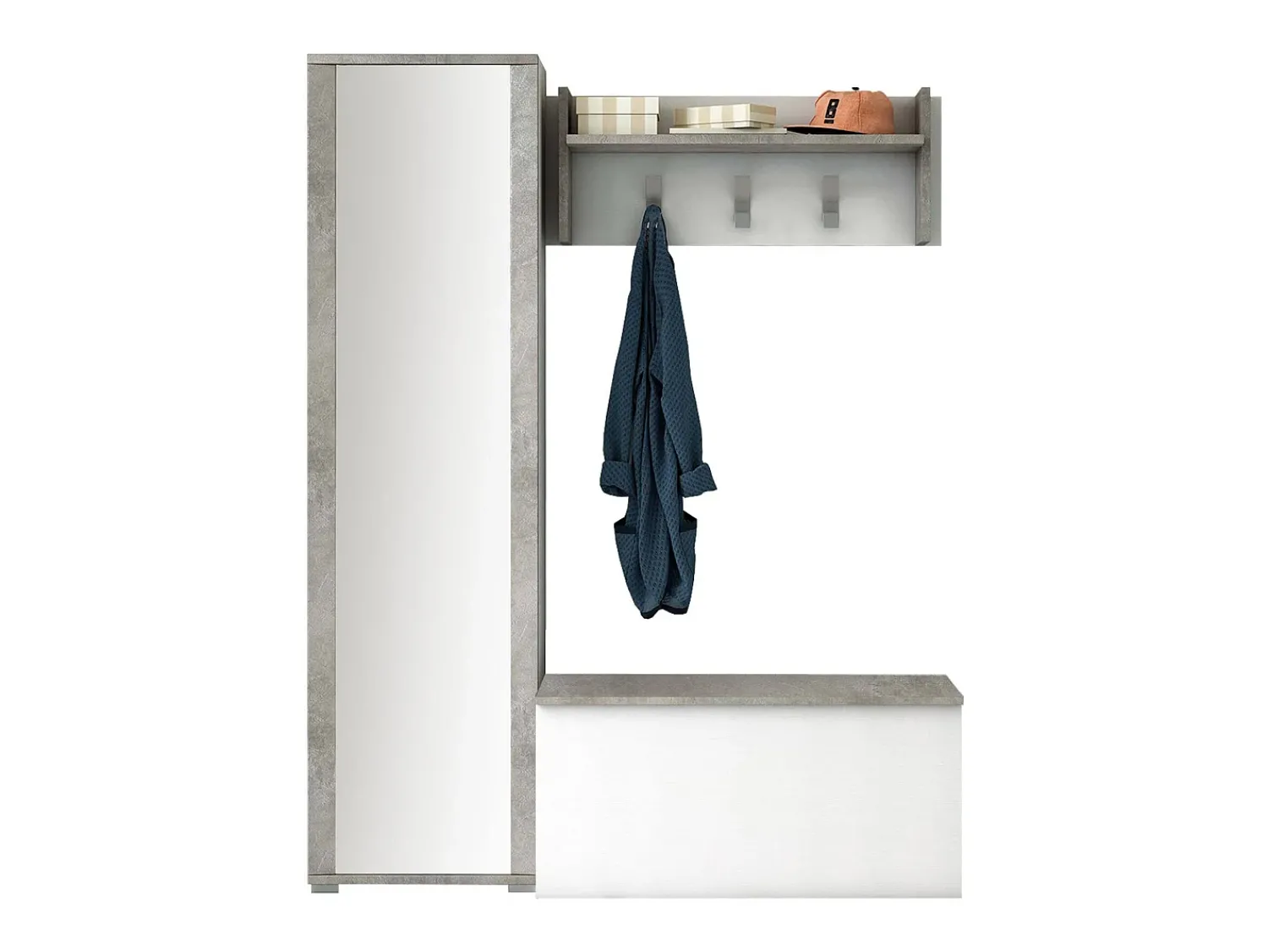 Móvel De Entrada*Dmora Móvel de entrada Mirtilla, Entrada moderna com cabide, Armário com sapateira, Armário com espelho, 50x32h182 cm, e Cimento Branco