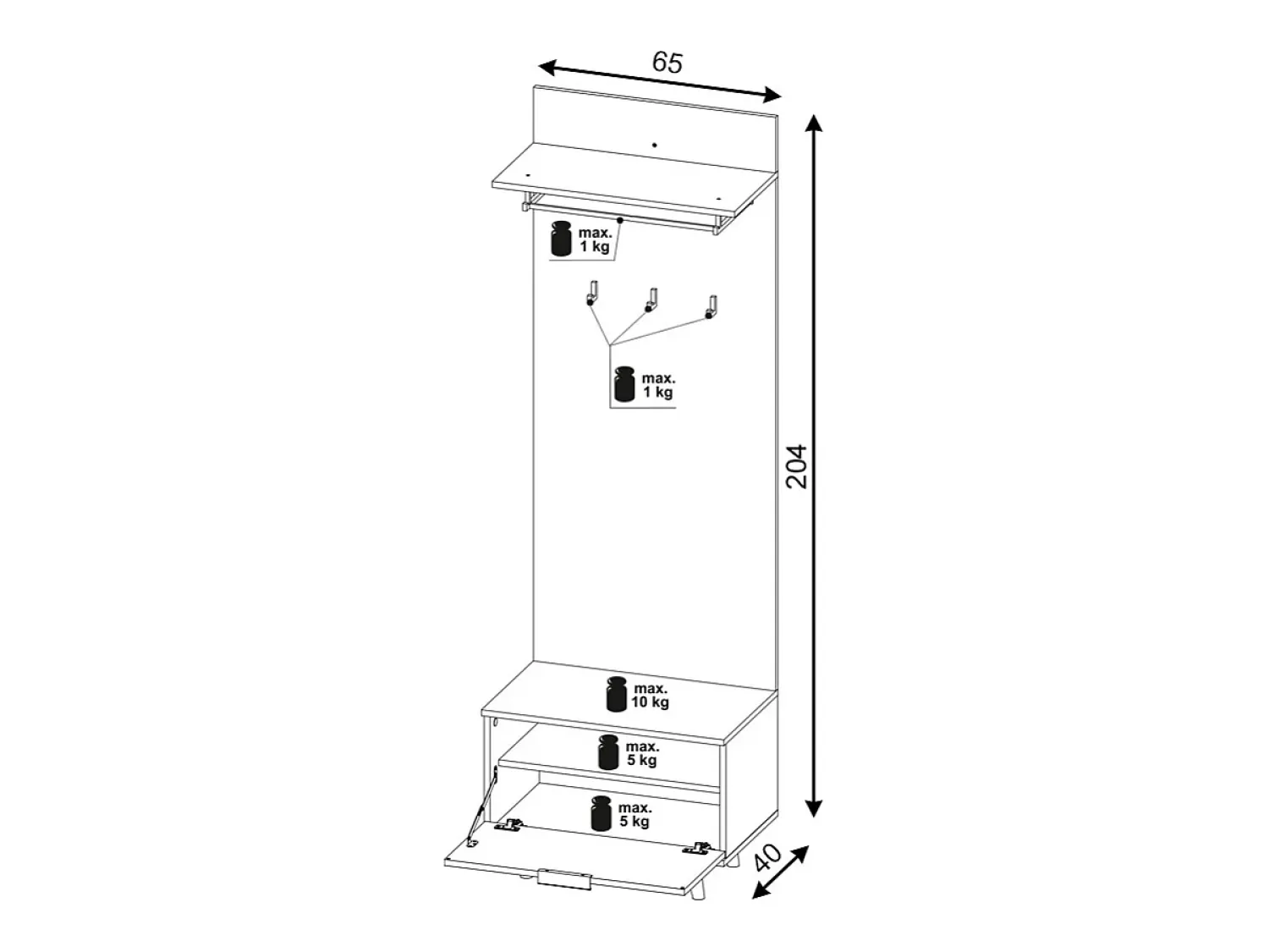 Móvel de entrada Nordic D carvalho evoke / tabilla / branco 65 cm Natural claro / Branco