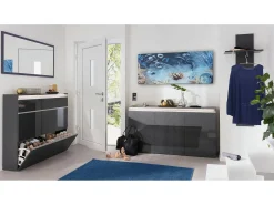Móvel De Entrada*Dmora Móvel de entrada Omer, entrada multifuncional moderna, armário polivalente para hall de entrada, 100% Fabricado na Itália, 50x27h140 cm, antracite brilhante Preto
