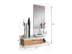 Dmora Móvel de entrada Tijuana, Entrada com espelho e gaveta, Esvaziador de bolsos para hall de entrada de apartamentos pequenos, 81x29h116 cm, Carvalho e nodoso Branco