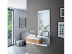 Dmora Móvel de entrada Tijuana, Entrada com espelho e gaveta, Esvaziador de bolsos para hall de entrada de apartamentos pequenos, 81x29h116 cm, Carvalho e nodoso Branco