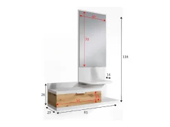 Dmora Móvel de entrada Tijuana, Entrada com espelho e gaveta, Esvaziador de bolsos para hall de entrada de apartamentos pequenos, 81x29h116 cm, Carvalho e nodoso Branco