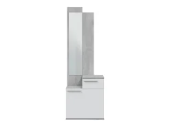 Dmora Móvel de entrada Waltham, Sapateira multifuncional com espelho, roupeiro 1 porta e 1 gaveta, 61x28h185 cm, Cimento e Branco Brilhante^ Móvel De Entrada