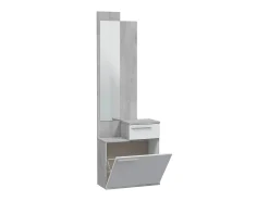 Dmora Móvel de entrada Waltham, Sapateira multifuncional com espelho, roupeiro 1 porta e 1 gaveta, 61x28h185 cm, Cimento e Branco Brilhante^ Móvel De Entrada