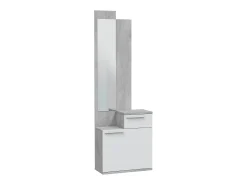 Dmora Móvel de entrada Waltham, Sapateira multifuncional com espelho, roupeiro 1 porta e 1 gaveta, 61x28h185 cm, Cimento e Branco Brilhante^ Móvel De Entrada
