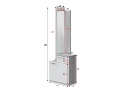Dmora Móvel de entrada Waltham, Sapateira multifuncional com espelho, roupeiro 1 porta e 1 gaveta, 61x28h185 cm, Cimento e Branco Brilhante^ Móvel De Entrada