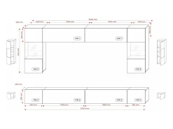 Móvel De Tv| Móvel de parede: 10 portas, 20 prateleiras, / Brilhante, largura: 300 cm, altura: AJUSTÁVEL, profundidade: 42 cm Branco