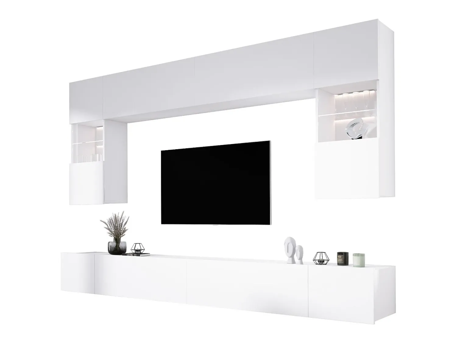 Móvel De Tv| Móvel de parede: 10 portas, 20 prateleiras, , largura: 300 cm, altura: AJUSTÁVEL, profundidade: 42 cm Branco