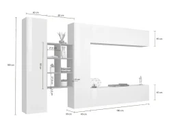 Móvel De Tv*Dmora Móvel de parede Danilo, conjunto de sala de TV com 4 portas, móveis de sala multiuso, 100% fabricado na Itália, 280x30h180 cm, brilhante e bordo Branco