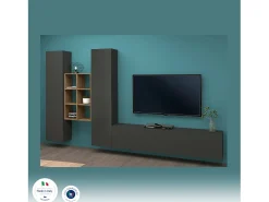 Dmora Móvel de parede Dcola, conjunto de sala de TV com 3 portas, móveis de sala multiuso, 100% Fabricado na Itália, 320x30h180 cm, Antracite e Bordo^ Móvel De Tv