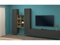 Dmora Móvel de parede Dcola, conjunto de sala de TV com 3 portas, móveis de sala multiuso, 100% Fabricado na Itália, 320x30h180 cm, Antracite e Bordo^ Móvel De Tv