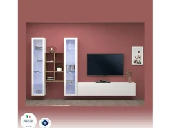 Móvel De Tv*Dmora Móvel de parede Dcorrei, móvel de sala de TV com 3 portas, móvel de sala multiuso com vitrine e luz LED, 100% Fabricado na Itália, 320x30h180 cm, brilhante Branco