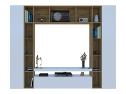 Móvel De Tv|Dmora Móvel de parede Ddragon, conjunto de sala de TV com 3 portas, móveis de sala multiuso, 100% fabricado na Itália, 270x35h210 cm, brilhante e carvalho Branco