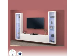 Móvel De Tv|Dmora Móvel de parede Dduc, conjunto de ala de TV com 3 porta, mobiliário de ala multiuo com vitrine e luz LED, 100% Fabricado na Itália, 260x30h180 cm, brilhante Branco