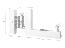 Móvel De Tv|Dmora Móvel de parede Denis, conjunto de sala de TV com 3 portas, móveis de sala multiuso, 100% fabricado na Itália, 270x30h180 cm, brilhante e bordo Branco