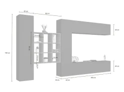 Móvel De Tv*Dmora Móvel de parede Dfallic, conjunto de sala de TV com 4 portas, móveis de sala multiuso, 100% Fabricado na Itália, 350x30h180 cm, brilhante Branco