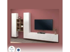 Móvel De Tv*Dmora Móvel de parede Emiliano, conjunto de sala de TV com 3 portas, móveis de sala multiuso, 100% Made in Italy, 320x30h180 cm, brilhante e bordo Branco