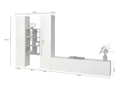 Móvel De Tv*Dmora Móvel de parede Emiliano, conjunto de sala de TV com 3 portas, móveis de sala multiuso, 100% Made in Italy, 320x30h180 cm, brilhante e bordo Branco