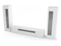 Hot Dmora Móvel de parede Enzo, móvel de sala de TV, móveis de sala multiuso, 100% fabricado na Itália, 290x40h162 cm, brilhante Branco