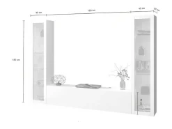 Móvel De Tv*Dmora Móvel de parede Gino, conjunto de sala de TV com 3 portas, móvel de sala multiuso com vitrine e luz LED, 100% Fabricado na Itália, 260x30h180 cm, brilhante Branco