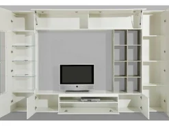 Dmora Móvel de parede Iago, móvel de sala de TV, móveis de sala multiuso, 100% fabricado na Itália, 290x40h192 cm, brilhante e concreto^ Móvel De Tv