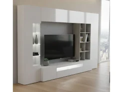 Dmora Móvel de parede Iago, móvel de sala de TV, móveis de sala multiuso, 100% fabricado na Itália, 290x40h192 cm, brilhante e concreto^ Móvel De Tv