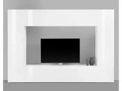 Móvel De Tv|Dmora Móvel de parede Luigi, conjunto de sala de TV com 4 portas, móveis de sala multiuso, 100% Fabricado na Itália, 260x30h180 cm, brilhante Branco