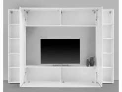 Móvel De Tv|Dmora Móvel de parede Luigi, conjunto de sala de TV com 4 portas, móveis de sala multiuso, 100% Fabricado na Itália, 260x30h180 cm, brilhante Branco