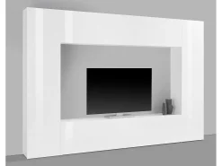 Móvel De Tv|Dmora Móvel de parede Luigi, conjunto de sala de TV com 4 portas, móveis de sala multiuso, 100% Fabricado na Itália, 260x30h180 cm, brilhante Branco