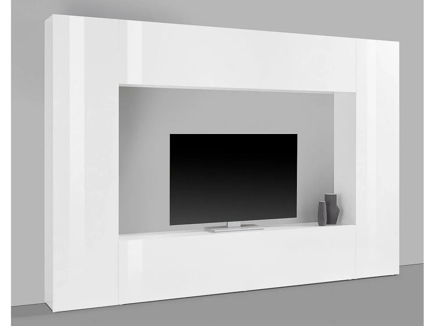 Móvel De Tv|Dmora Móvel de parede Luigi, conjunto de sala de TV com 4 portas, móveis de sala multiuso, 100% Fabricado na Itália, 260x30h180 cm, brilhante Branco