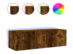 Móvel De Tv| Móvel de parede p/ TV c/ luzes LED 100x35x31 cm carvalho fumado PT595457 Castanho