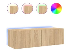 Móvel De Tv*vidaxl Móvel de parede p/ TV c/ luzes LED 100x35x31 cm carvalho sonoma Castanho