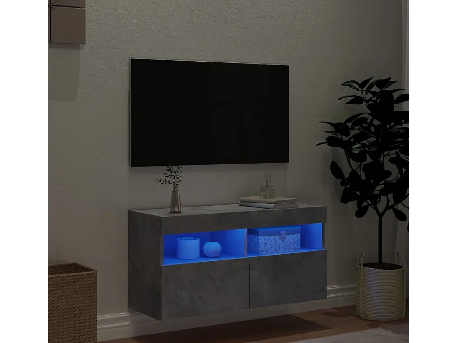 Móvel De Tv*vidaxl Móvel de parede p/ TV c/ luzes LED 80x30x40 cm cinza cimento Cinzento