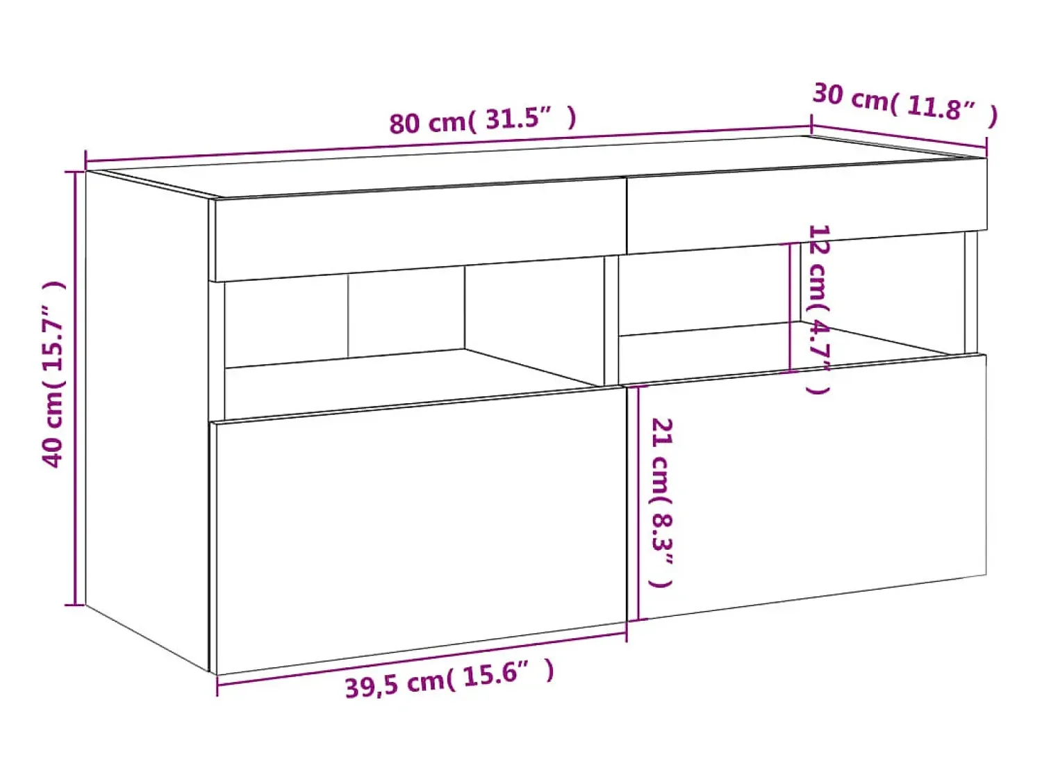 Móvel De Tv*vidaxl Móvel de parede p/ TV c/ luzes LED 80x30x40 cm cinza cimento Cinzento