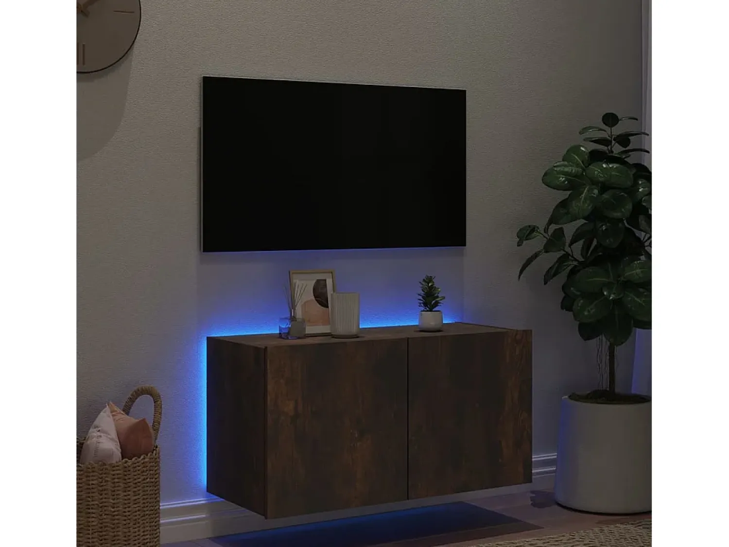 Móvel de parede p/ TV c/ luzes LED 80x35x41 cm carvalho fumado PT840094^ Móvel De Tv