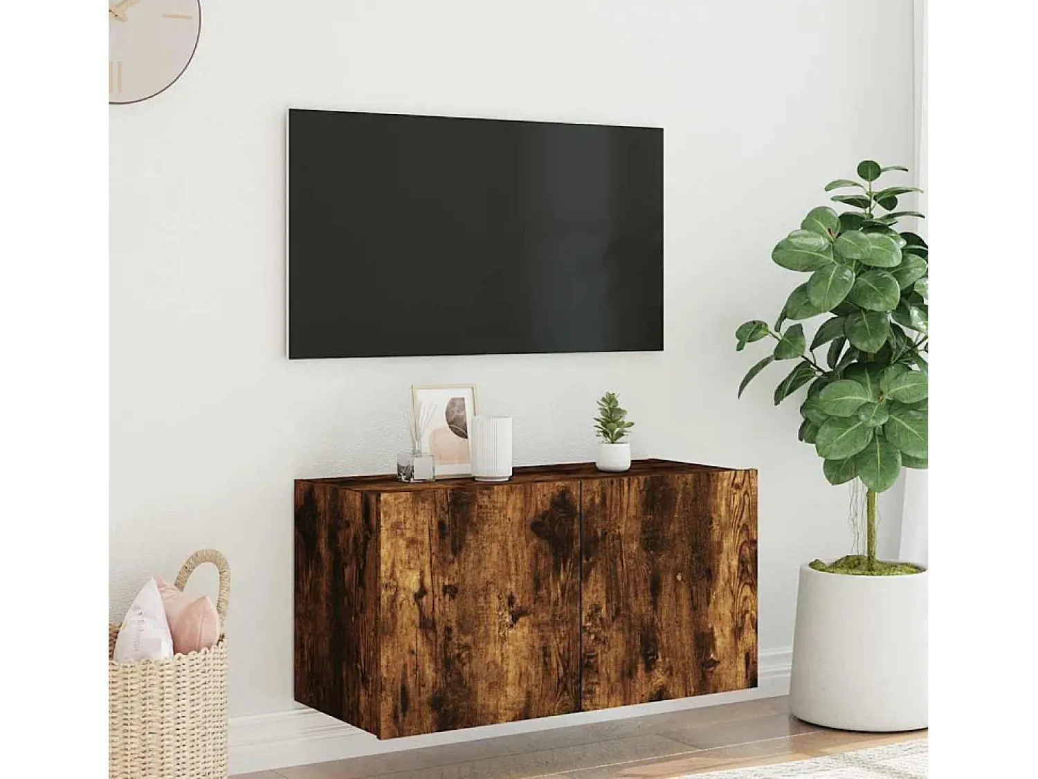 Best vidaxl Móvel de parede p/ TV c/ luzes LED 80x35x41 cm carvalho fumado Castanho